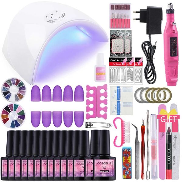 

nail art set 36w uv led lamp dryer with 6/10/12 color gel nail polish set gel varnish manicure tools kit
