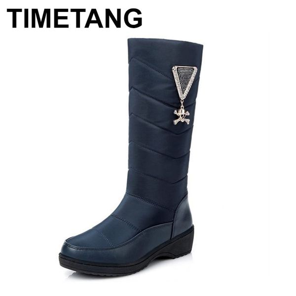 

timetang fashion keep warm down thick fur women snow boots platform shoes footwear mid calf half winter boots women botas, Black