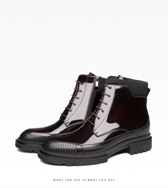 

bota masculina men boots men lace-up short boots genuine leather, Black