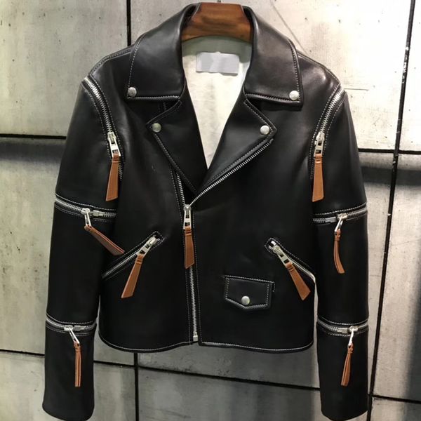 

real leather jacket women genuine leather jacket ladies lambskin, Black