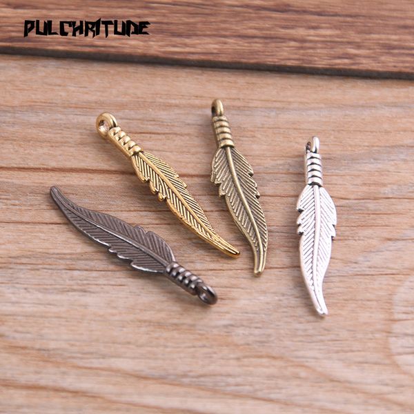 

pulchritude 30pcs 6*31mm four color zinc alloy feathers charms diy jewelry findings jewelry accessories wholesale p6629, Bronze;silver