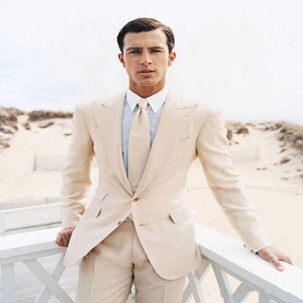 

новый классический дизайн две кнопки light beige groom tuxedos groomsmen лучший костюм человека обручальные мужские костюмы blazer (куртка, Black;gray