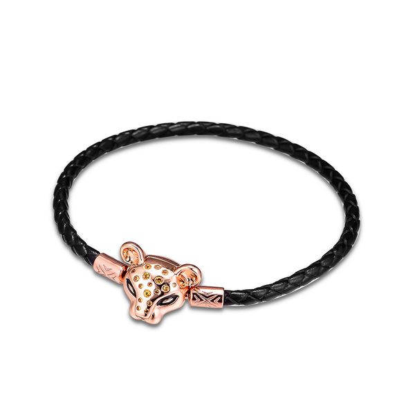 

black leather bracelet with lion clasp authentic 925 silver bracelets for diy beads woman fashion bracelets for jewelry making