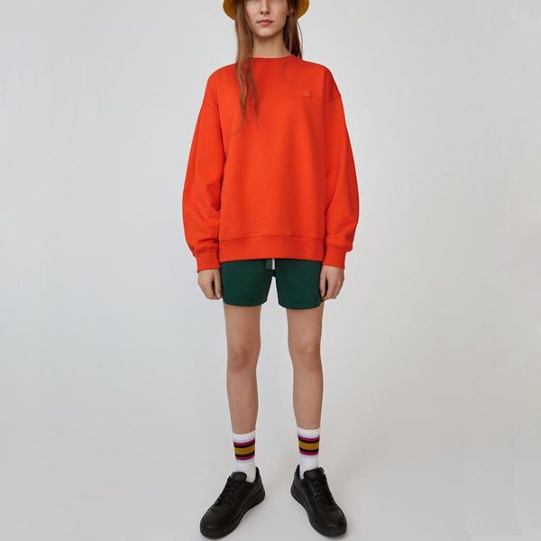 

19fw лицо crewneck с длинным рукавом повседневная сплошной цвет толстовка мода пуловер свитер спортивная одежда уличные толстовки hflswy282, Black