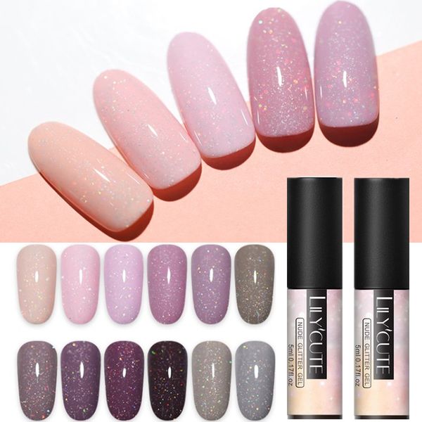 

lilycute 5ml color uv gel holographic glitter sequins semi permanent soak off nail art gel polish varnish manicure design, Red;pink