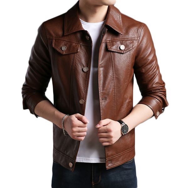 

2018 new fashion brand mens leather jackets and coats mens faux fur coats motorcycle leather jacket men solid jacket men, Black;brown