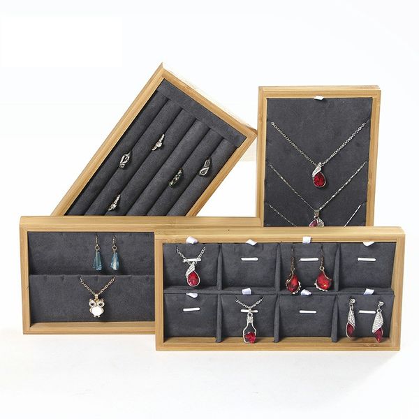 

high-end bamboo jewelry display props necklace ring earrings pendant bracelet display tray counter display shelf jewelry storage box, Black