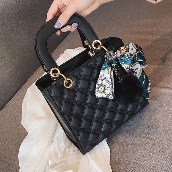 

brand ladies handbag small ribbon hair ball shoulder bags luxury handbags women tote bag designer leather female messenger bag