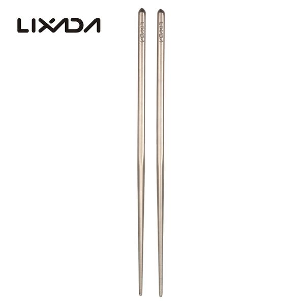 

lixada 1 pair of titanium lightweight ultra-strong square reusable chopsticks with carrying pouch camping utensils outdoor