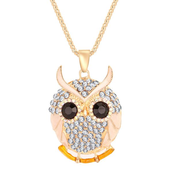 

fashion colorful rhinestones crystal animal owl pendant necklaces women sweater chain necklace jewelry clothing accessories, Silver