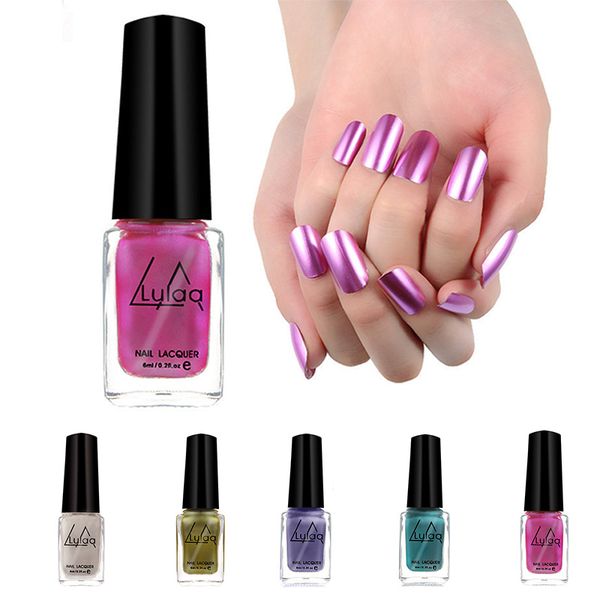 

6ml shinny metallic bright nail polish 5 colors art gel lacquer nail polish gorgeous soak off gel art diy tools