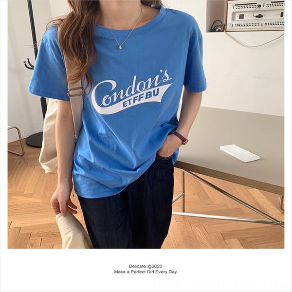 

huang bo] перепад рукав письма печатаются с короткими рукавами футболки женщина 2020 случайные свободные топ t81923 [huang bo] перепад рука, White