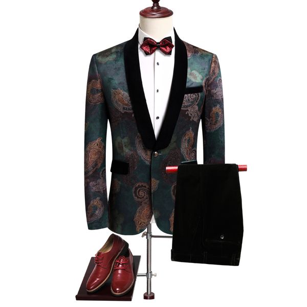 

fashion dress men printed suit two-piece slim fit business casual mens suits jacket and pants size 5xl popular suit man, White;black