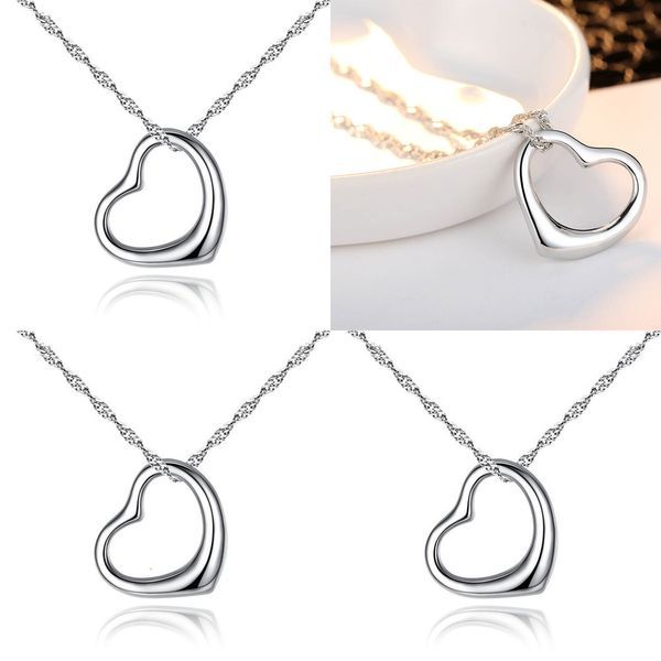 

heart-shaped necklace love heart pendeloque cut concise hollow necklace buddha charm gold chain pendant men turkish jewelry, Silver