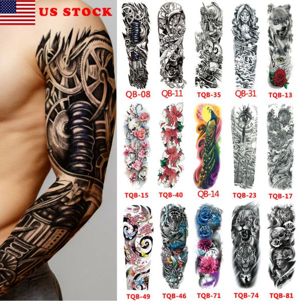 

cool full arm temporary tattoo sticker waterproof fake sleeve flash tattoo men woman