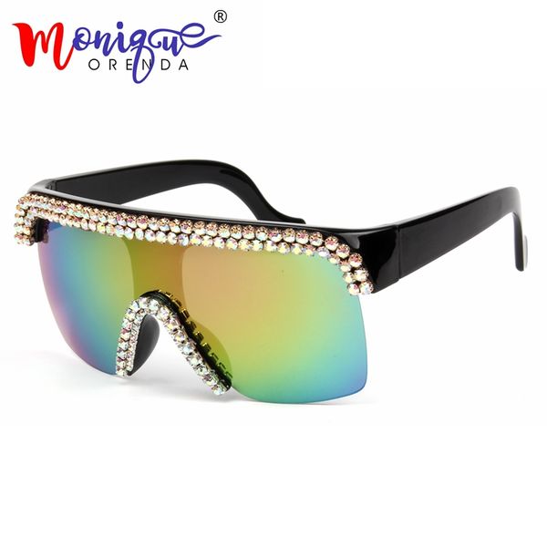 

2019 sunglasses men vintage goggle mirror sunglasses bling rhinestones women feminino uv400, White;black