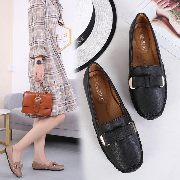 

fashion pu solid women flats classics leisure butterfly-knot slip-on loafers round toe casual summer casual single shoes, Black