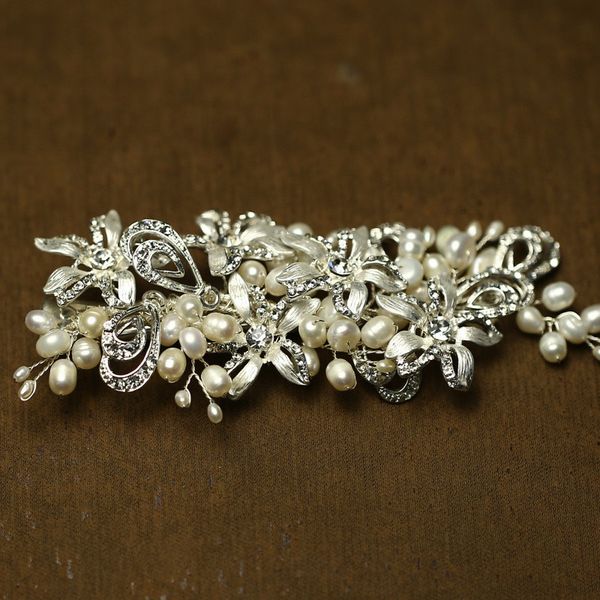 

freshwater pearls bridal hair ornament silver wedding hair clip accessories flower women jewelry headwear g424, Slivery;golden