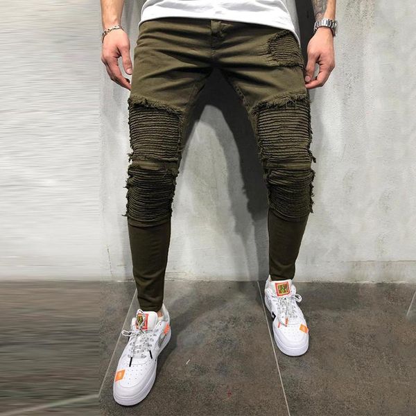 

mens army green draped jeans spring autumn new pantalones pants trousers jeans, Blue