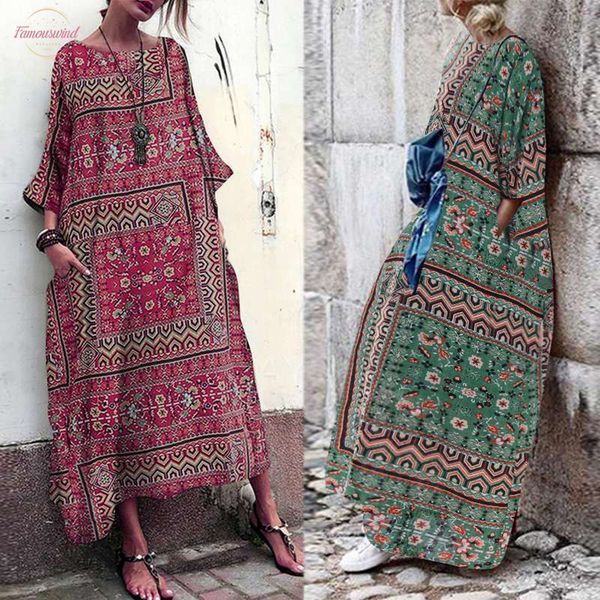 

summer maxi dress womens striped sunddress 2020 bohemian 3 4 sleeve baggy vestido female o neck patchwork long sleeve robe plus size, Black;gray
