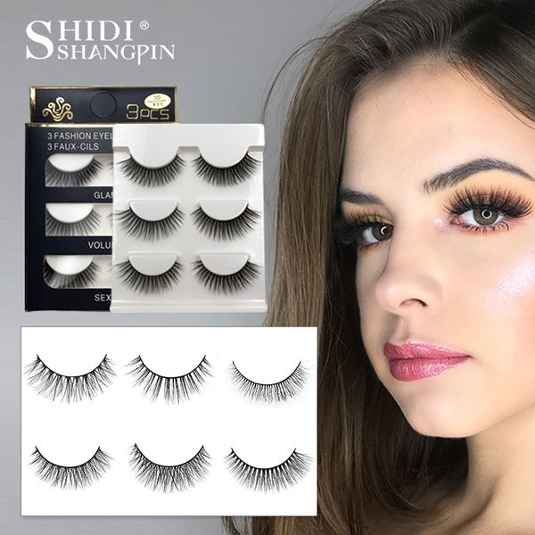 

shidishangpin 3 pairs mink eyelashes natural fake eye lashes make up handmade 3d mink lashes false lash volume eyelash extension