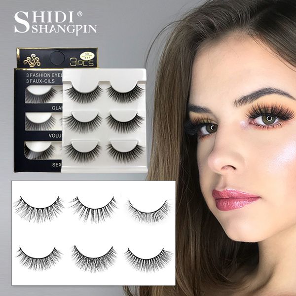 Shidishangpin 3 pares mink cílios naturais olhos falsos cílios maquiagem artesanal 3d mink cílios falso lash volume extensão