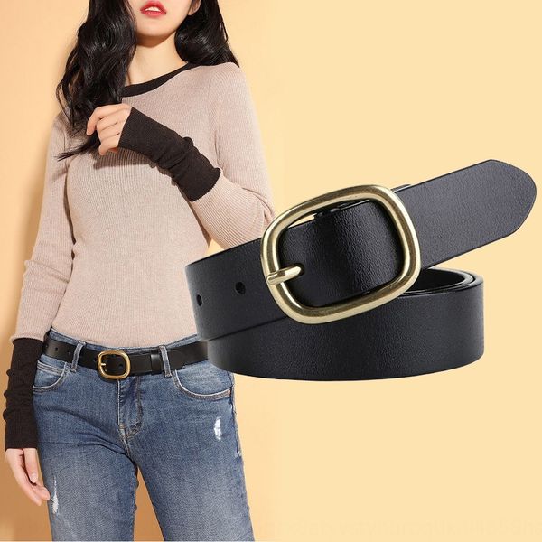 

bronze buckle simple casual denim leather bronze buckle belt women's simple casual denim leather women's belt, Black;brown