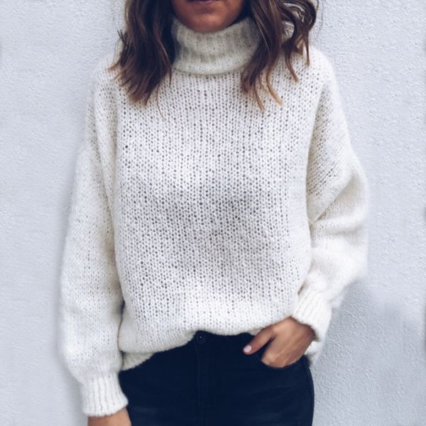 

white turtleneck damen pullover women ladies female turtleneck sweater long sleeve knitted autunmn winter warm knit clothes 2019, White;black