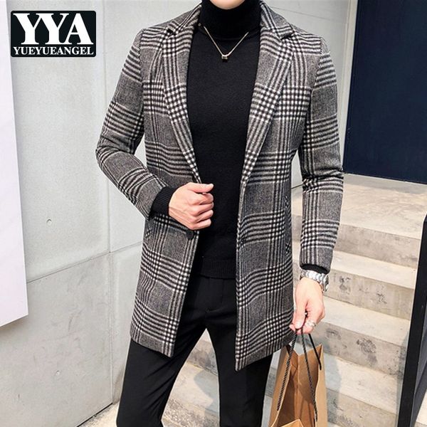 

luxury mens blazer coat korean slim fit plaid suit jackets male brand single breasted long coats plus size -4xl, White;black