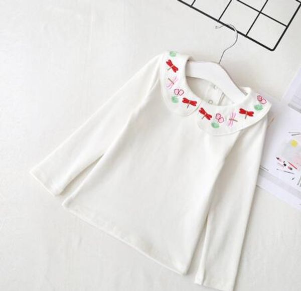 

2019 spring autumn new style the girl dragonfly pattern lapel style fashion long sleeve t-shirt children clothes, White;black