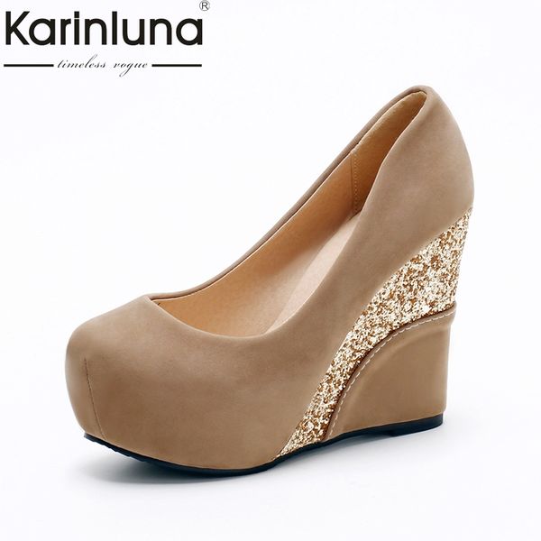 

karin shoes large size 33-43 pumps women shoes wedge high heels office lady bride wedding woman, Black