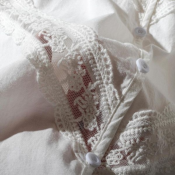 

cthink lace patchwork cotton solid white shirt women fashion long sleeve regular spring stand collar blusas blue women's blouses