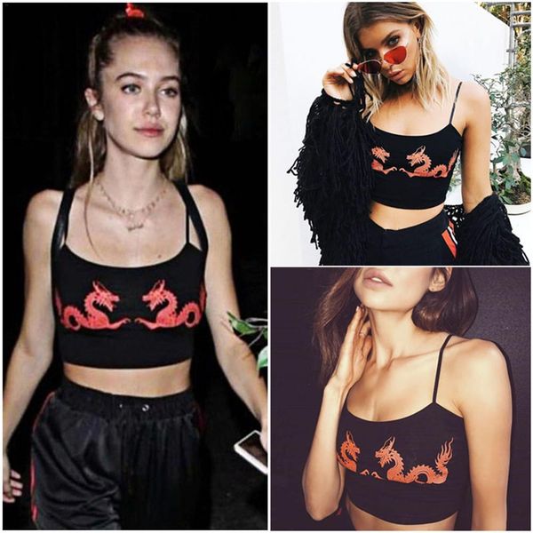 

summer camis crop for women straps sleeveless dragon print pattern sports fitness tight tank camisole beach vest, White