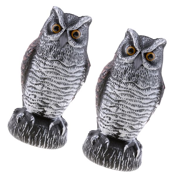 

2 pieces large owl decoy statue yard garden crow scarecrow outdoor deterrent