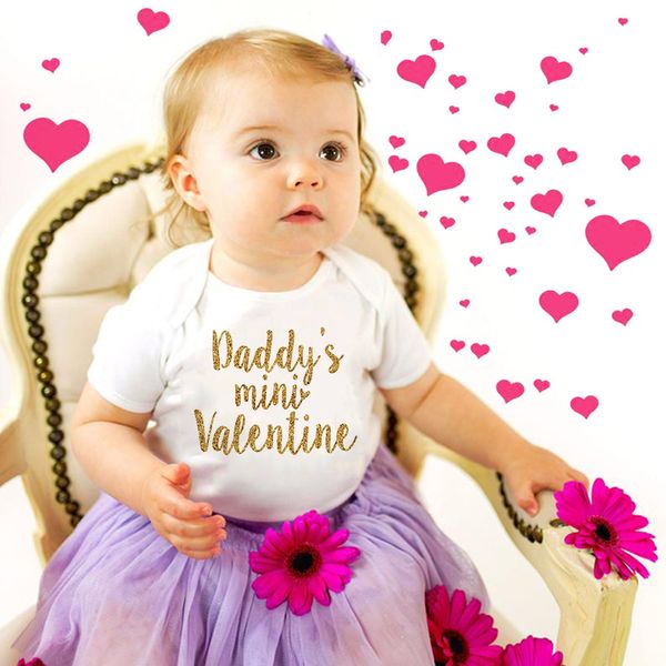 

daddy's mini valentine funny newborn baby girls rompers infant girl first valentine's day outfit short sleeved jumpsuit clothes, Blue
