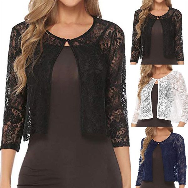 

solid color seven sleeve versatile girl lace solid color seven sleeve versatile girl shawl lace shawl top, White