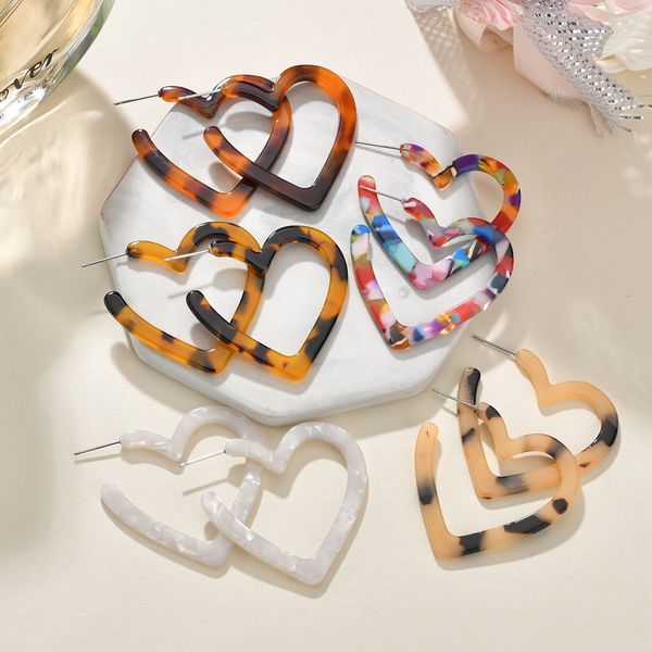 

mestilo 2019 simple fashion women jewelry colorful big love heart drop earrings for girls acetate acrylic tortoiseshell earrings, Silver