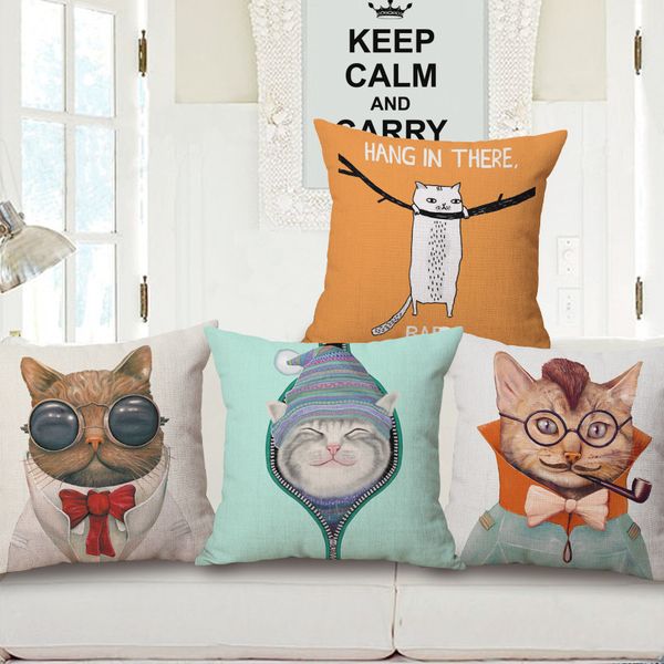 

fashion literature animal embrace pillow case zipper kitty cushion set cotton pillow come picture customized