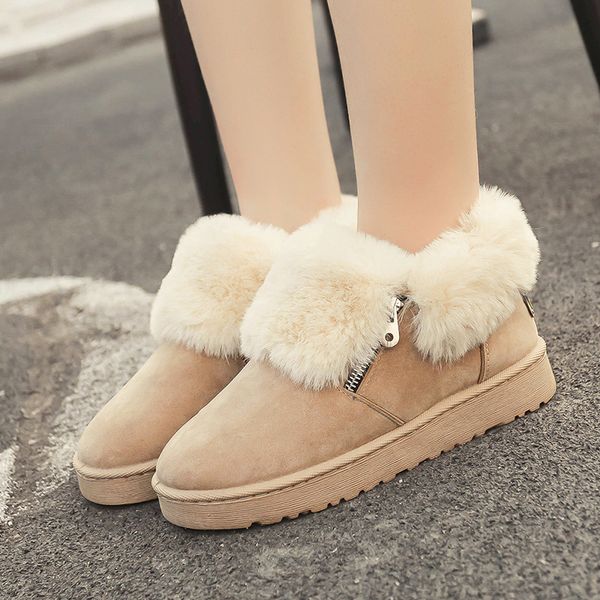 

winter women boots flock warm ankle snow boots 2017 platform mother shoes woman slip on flats button fgfc45, Black