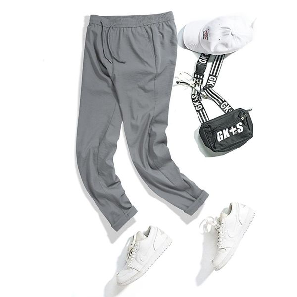 

men's pants 2021 casual korean all-round sports elastic solid color fashion summer hip-hop, Black