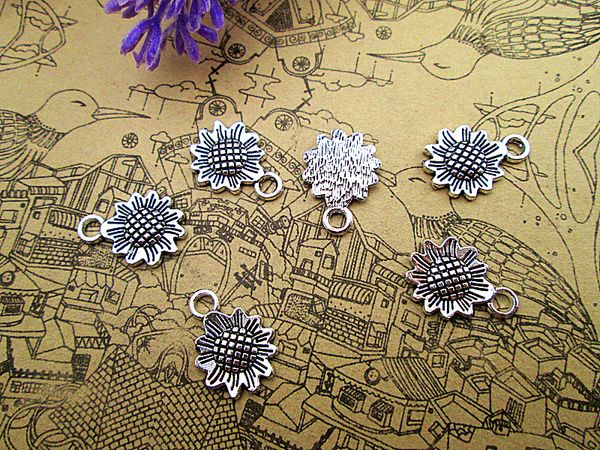 

105pcs sunflower charms silver flower charm pendants helianthus annuus charms jewelry making 15x18mm, Bronze;silver