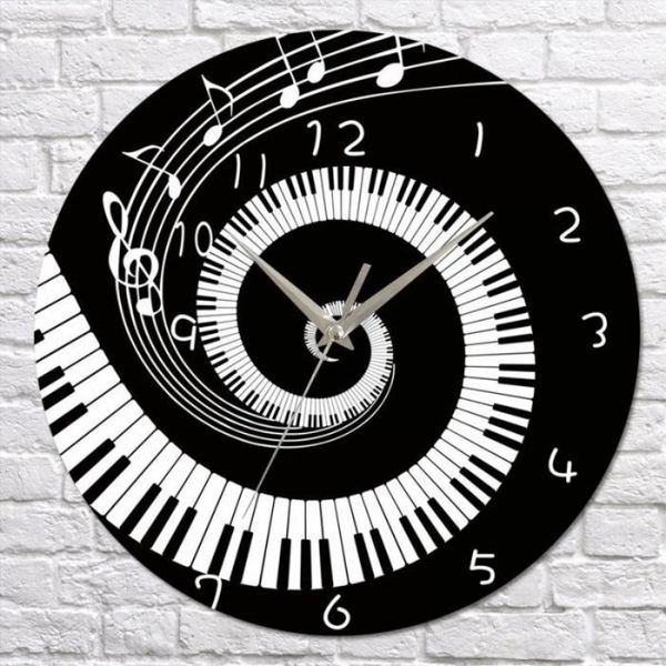 

elegant piano keys black and white modern wall clock music notes wave round music keyboard wall clock lover pianist gift