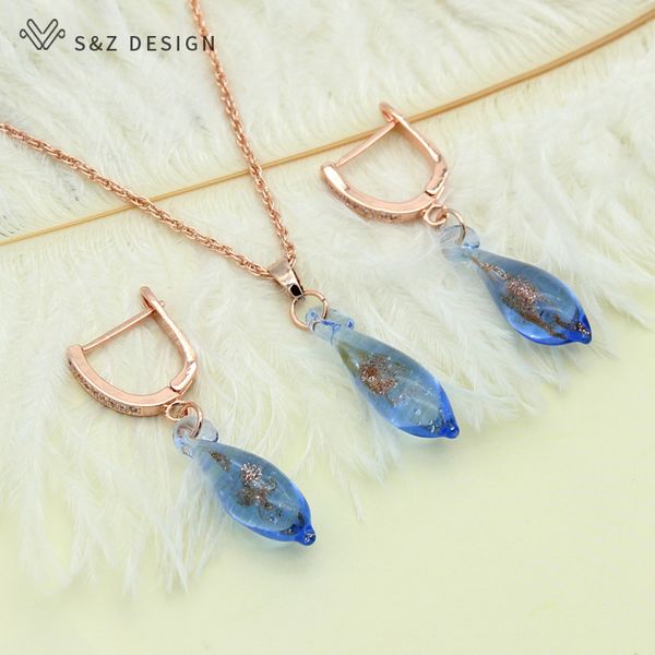 

s&z fashion water drop coloured glaze earrings jewelry set 585 rose gold personality temperament for women girls fine party gift, Silver