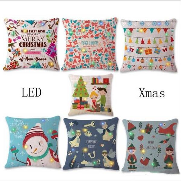 Throw Pillow Christmas Pillows Case Led Lights Cushion Cover Linen