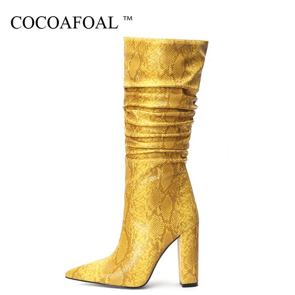 

cocoafoal slangenhuid patroon vrouwen mid-kalf laarzen vrouw hoge hak knie hoge schoenen mid-kalf laarzen wees teen straight, Black