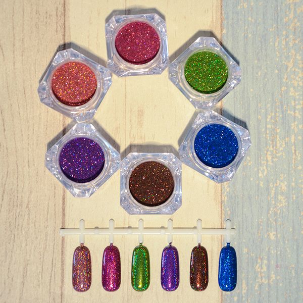 

1g/box nail powder holographic laser shiny glitter pink blue purple colorful pigments dust for nail art diy design decorations, Silver;gold