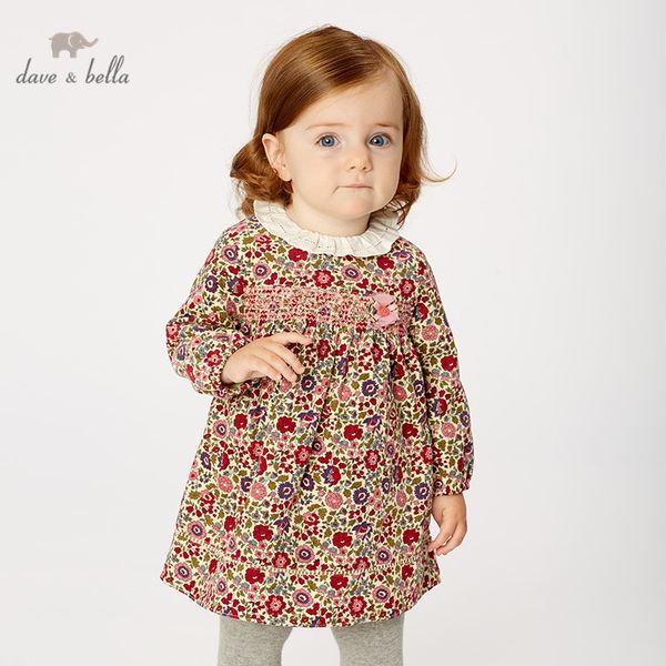 

db11470 dave bella autumn baby girl's princess cute floral dress children fashion party dress kids infant lolita clothes, Red;yellow