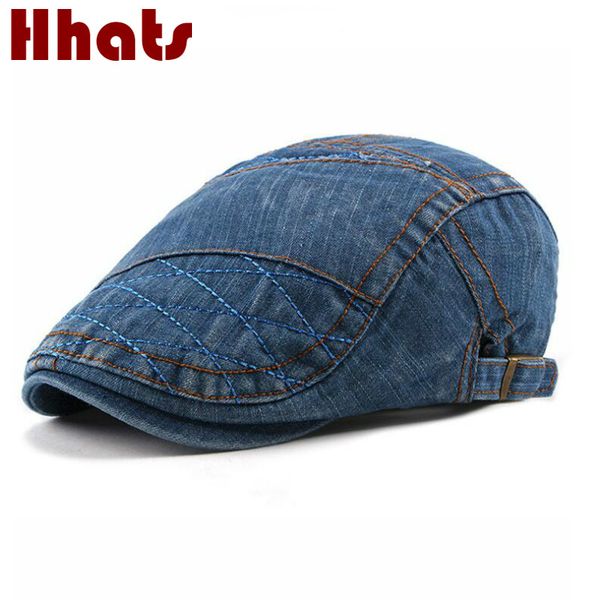 

plaid denim beret for women men casual jean newsboy hat adjustable vintage jean flat cap brim peaked cap gorras, Blue;gray