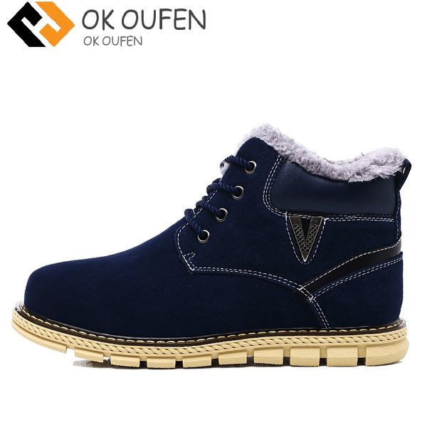 

2017 brand winter mens boots, fashion lace up man shoes ankle boots for men, warm fur casual mens shoes motorcycle retro boots, Black