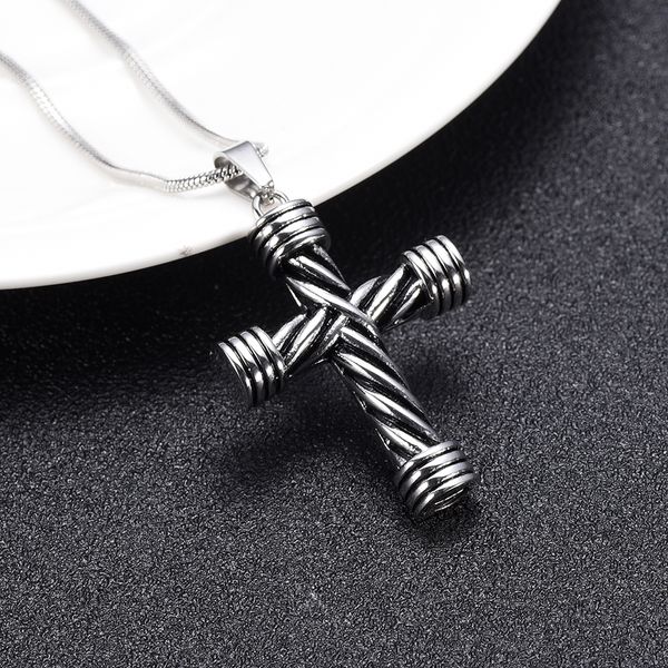 

lkj10017 unique design human cremation jewelry hold loved one's ashes stainless steel cross pendant funeral urn casket, Silver